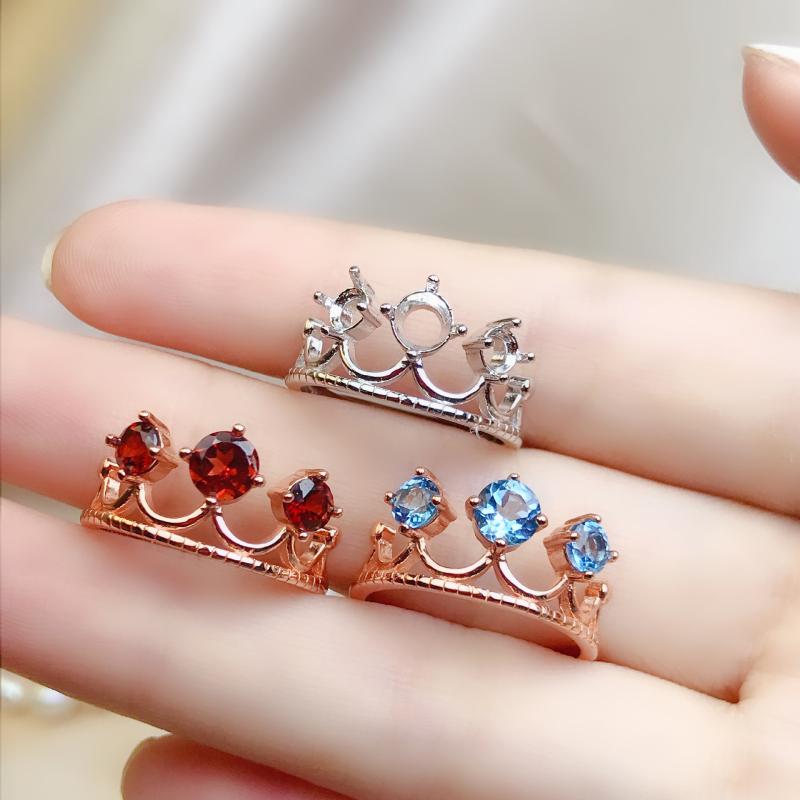 指輪 レディース 女性用 SV925 王冠モチーフ 18金ホワイトゴールド ローズゴールドメッキ ラウンド対応空枠 フリーサイズ オープンリング シンプル 華奢(x2)