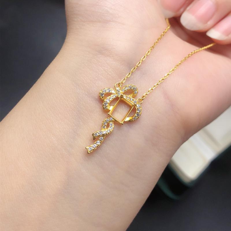 ネックレス レディース S925純銀 鎖骨チェーン 上品 エレガント 長方形 空枠 ペンダント プラチナカラー ローズゴールドカラー イエローゴールドカラー フォーマル 普段使い(4)