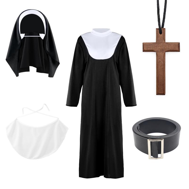 コスチューム レディース ハロウィン シスター 修道女 仮装 衣装 ヘッドドレス 十字架 白い襟 コスプレ イベント パーティー(x2)