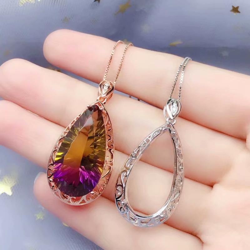 ペンダントトップ レディース S925シルバー 18Kホワイトゴールド ローズゴールドメッキ ティアドロップ 雫型 空枠 シルバー ローズゴールド 高級感 シンプル 普段使い(x2)(4)