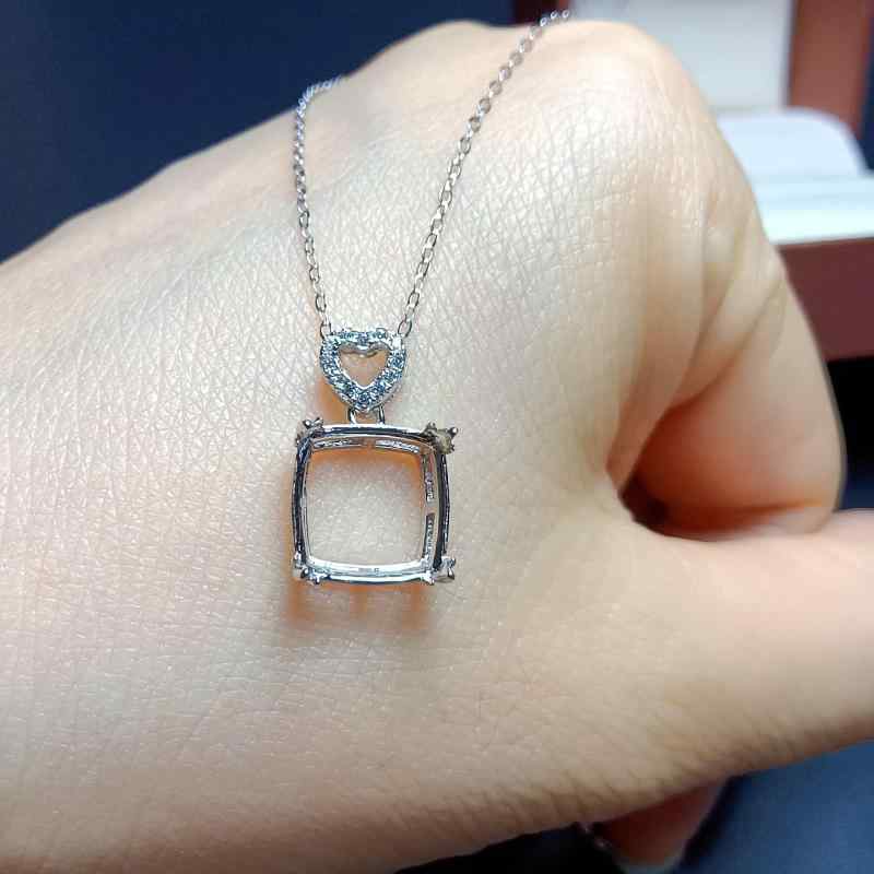 ペンダント レディース SV925 シルバー 空枠 石座 枕型 クッションカット 10mm ジュエリーパーツ ハン..