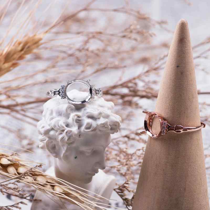 指輪 レディース S925 純銀製 楕円 卵型 空枠 ルースストーン用 フリーサイズ 電気メッキ加工 プラチナ..