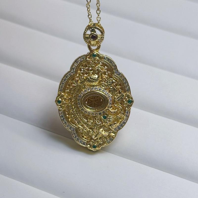 DIY アクセサリーパーツ アロマペンダント 空枠 伝統砂金仕上げ ジルコニア マザーオブパール 透かし細工 如意モチーフ 宮廷風 上品 エレガント