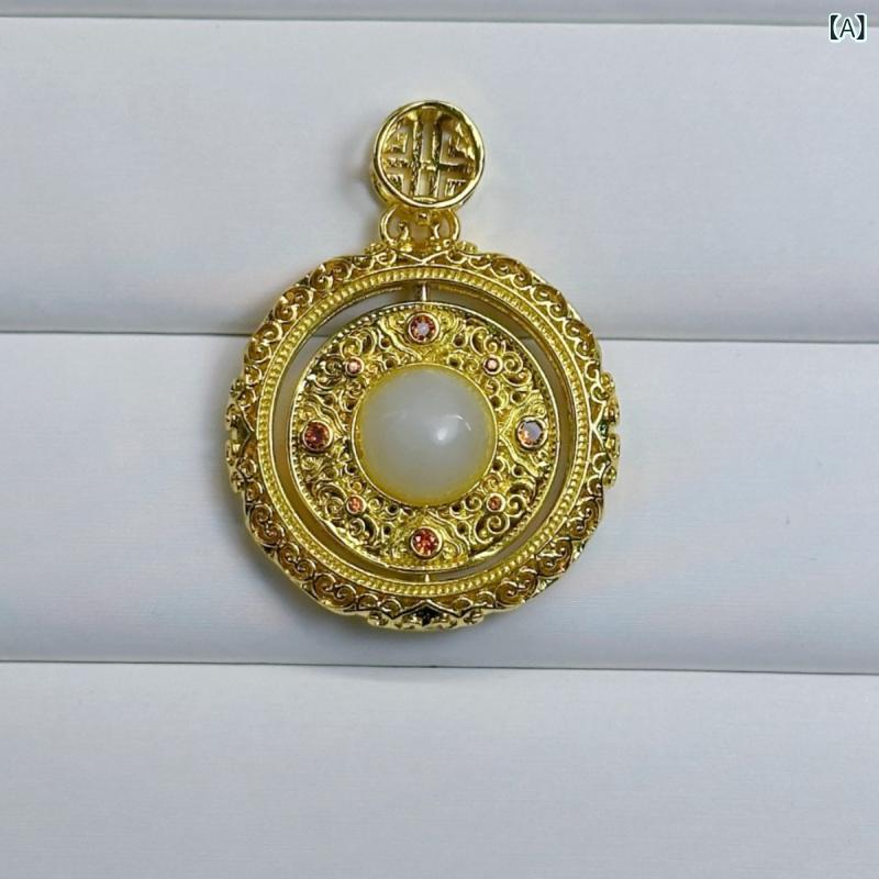 ペンダントトップ 中国風 伝統工芸 金メッキ ジルコニア装飾 フィリグリー細工 平安チャーム 空枠 回転..