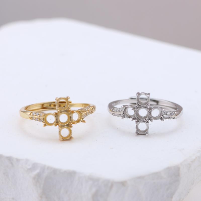 指輪 女性用 S925純銀製 卵型 フリーサイズ 空枠 四つ葉のクローバー デザイン 石留め用 宝石 ルース ..