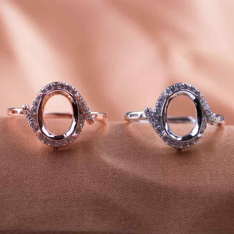 指輪 レディース 女性用 S925シルバー 純銀製 プラチナカラー ラウンド ジルコニア 空枠 リング台座 翡翠 玉髄 琥珀 石留め フリーサイズ