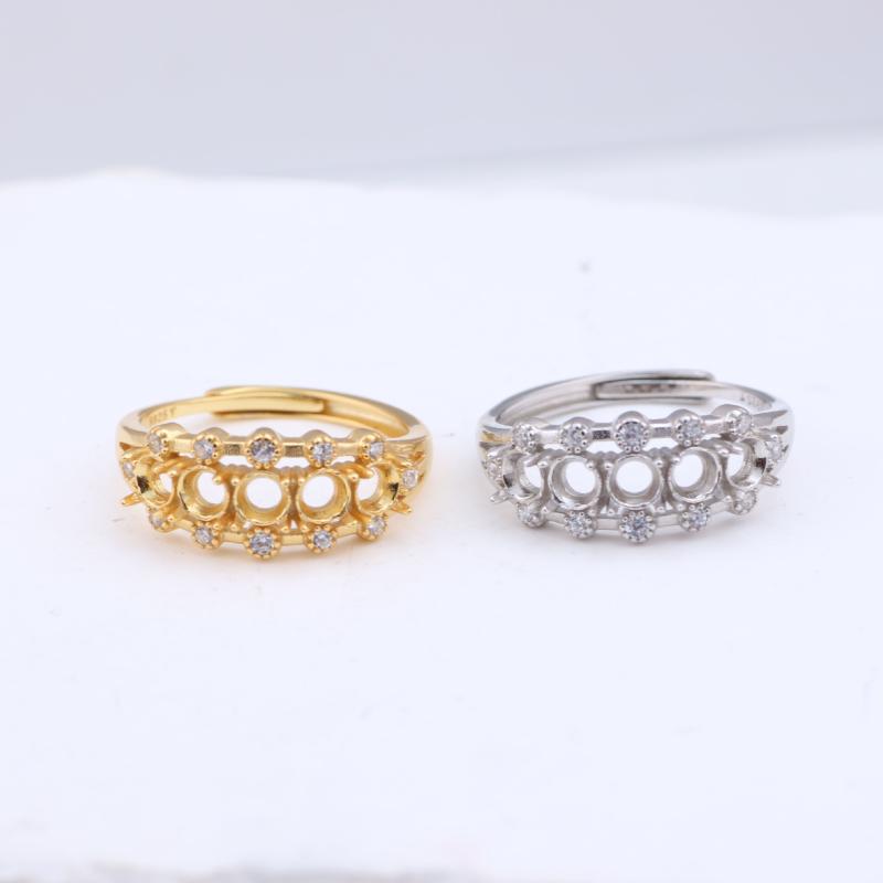 指輪 シンプル 925純銀 卵型 楕円 開口 フリーサイズ リング空枠 韓国スタイル 幾何学デザイン 電気メッキ加工 プラチナカラー ゴールドカラー 大人可愛い 上品(4)