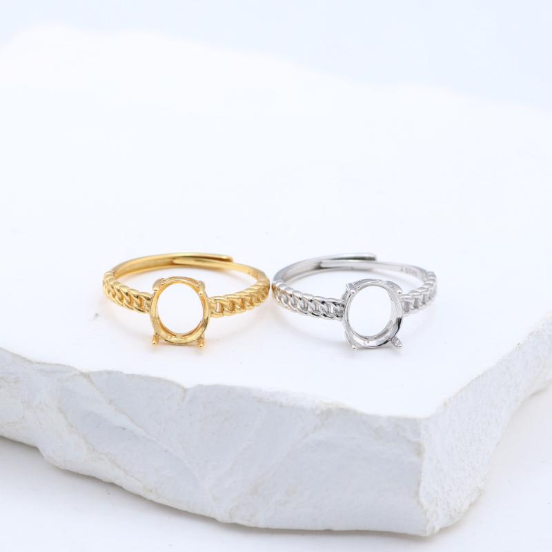 指輪 空枠 はめ込み レディース 女性用 S925 シルバー 楕円 卵形 馬蹄 空枠 カボション 未装飾 オープ..