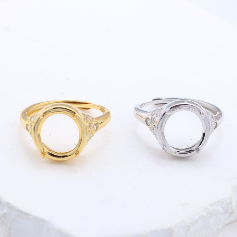 指輪 空枠 はめ込み S925シルバー 楕円形 空枠 リング台 シンプル オープンリング 調整可能 ハンドメイド DIYパーツ カスタマイズ カラーストーン 宝石 セッティング 碧玉 琥珀 翡翠対応 ファッション 通勤