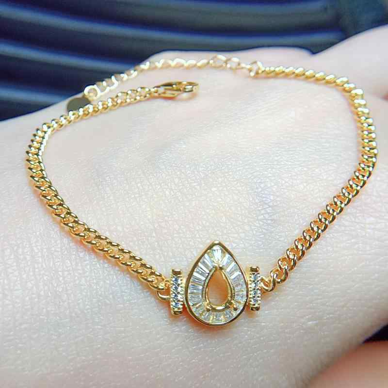 ブレスレット 空枠 はめ込み レディース S925純銀製 4×6mm 雫形 エレガント 上品 高見え メッキ加工 ホワイトゴールド ローズゴールド イエローゴー...