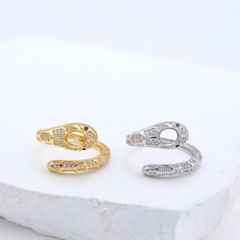 指輪 空枠 はめ込み レディース 925シルバー スネーク 蛇モチーフ 精巧な作り 翡翠 ヒスイ カボション..