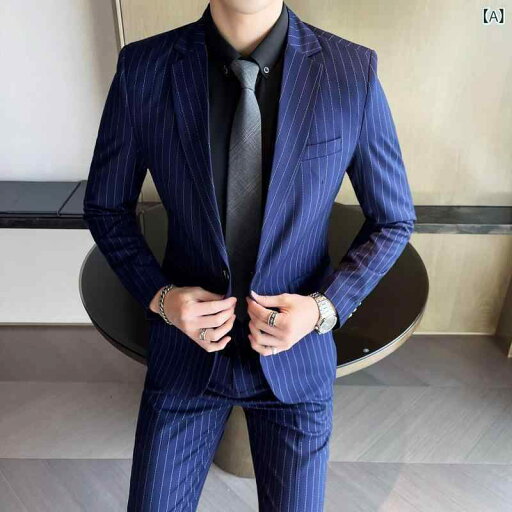 スーツ メンズ 男性用 秋冬 ストライプ セットアップ 2点セット スリムフィット ブリティッシュ ビジネス カジュアル フォーマル 結婚式 パーティー オフィス 混紡