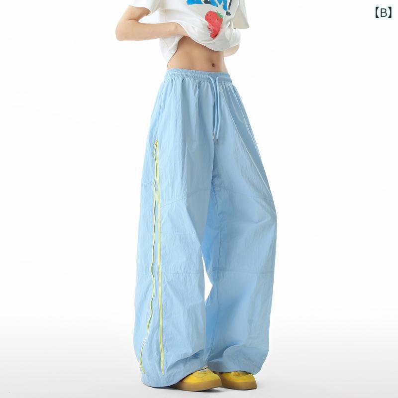 カジュアルパンツ 男女兼用 薄手 速乾 吸湿速乾 ワイドパンツ ルーズフィット サイドジップ ロング丈 ポリエステル 再生繊維 春夏 普段使い アウトドア スポーツ レジャー