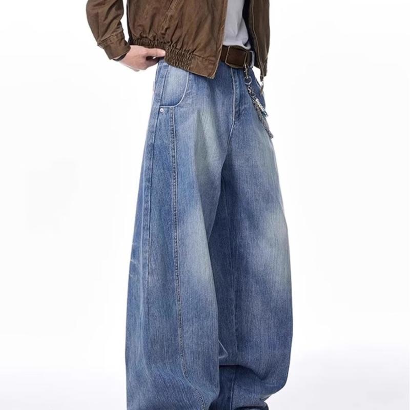 デニムパンツ メンズ ルーズフィット ワイド カーブシルエット 個性的 カジュアル ストリート ヒップホップ 薄手 ロング丈 微ストレッチ 通気性 春夏