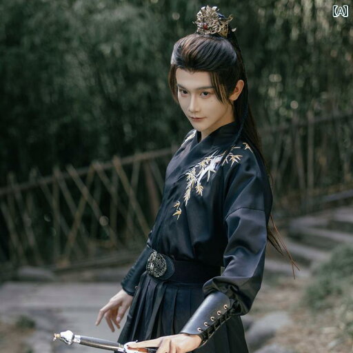 漢服 メンズ 中国風 古装 武侠スタイル 仙人風 侠客 書生風 オリジナル 刺繡 斉腰 学生 普段着 団体服 舞台衣装 イベント コスプレ 麻混紡 ポリエステル