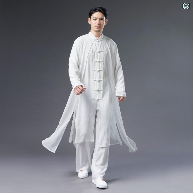 トップス メンズ 男性用 綿麻 中国風 唐装 七つボタン フェイクレイヤード 飾りボタン チャイナボタン カジュアル 春夏 ホワイト