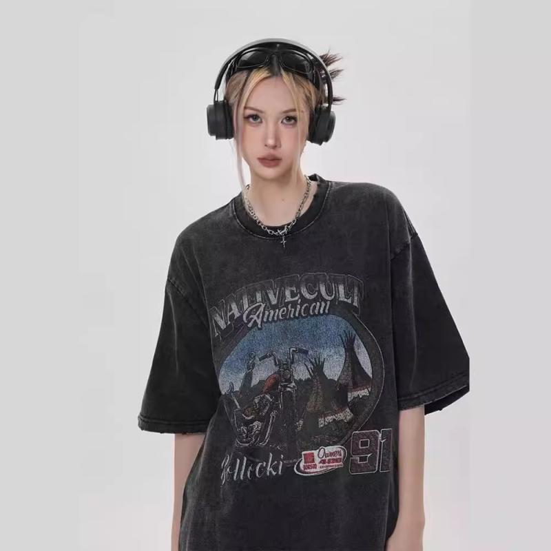 Tシャツ メンズ ウォッシュ加工 ヘビーウェイト コットン 半袖 アメリカンレトロ ストリート ファッション デザイン クルーネック 春夏 カジュアル 普段使い ビッグシルエット 黒 茶色