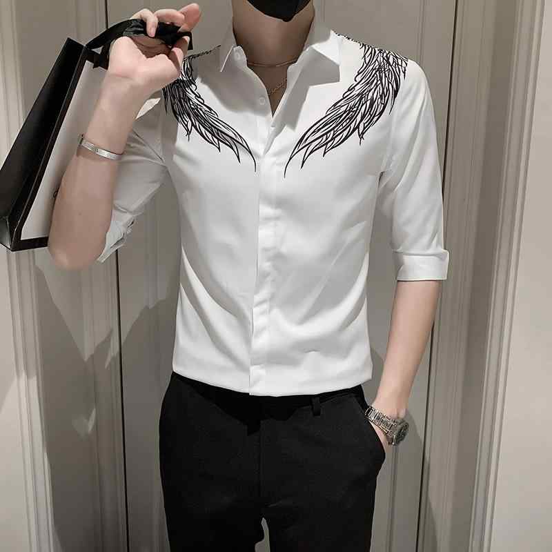 シャツ メンズ 青少年 5分袖 半袖 カジュアル おしゃれ トレンド 前開き 襟付き プリント ポリエステル レギュラーフィット 普段使い お出かけ 春夏