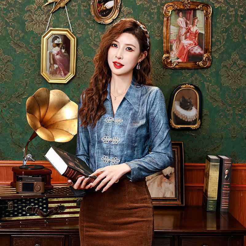 シャツ ブラウス レディース 長袖 桑蚕シルク 高級感 スリムシルエット 新チャイナ風 チャイナボタン エレガント 上品 半開襟 通勤 オフィス トップス 春夏