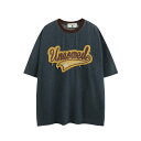 Tシャツ メンズ アメリカンヴィンテージ ウォッシュ加工 ユーズド加工 パッチワーク刺繍 綿100% 厚手 ドロップショルダー 半袖 トップス ゆったり オーバーサイズ 吸汗速乾 通気性 春夏 普段使い カジュアル ライトブルー ダークブルー(4)
