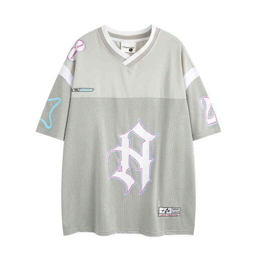 Tシャツ メンズ アメリカンレトロ ジャージ 半袖 Vネック ドロップショルダー 切り替え 吸湿速乾 メッシュ素材 スポーツウェア ルーズフィット ビッグシルエット ナイロン トップス 春夏 カジュアル 普段使い グレー ブルー Tシャツ メンズ アメリカンレトロ ジャージ 半袖 Vネック ドロップショルダー 切り替え 吸湿速乾 メッシュ素材 スポーツウェア ルーズフィット ビッグシルエット ナイロン トップス 春夏 カジュアル 普段使い グレー ブルー