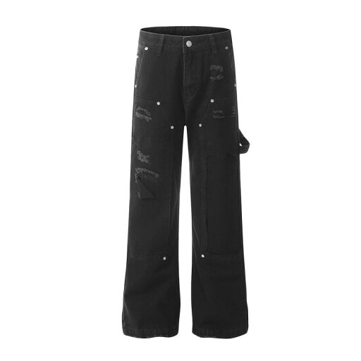デニムパンツ メンズ ブラック ストレート ルーズフィット ダメージ加工 ウォッシュ加工 ユーズド加工 ヒゲ加工 リベット コットン アメリカン レトロ ヴィンテージ カジュアル 普段使い デニムパンツ メンズ ブラック ストレート ルーズフィット ダメージ加工 ウォッシュ加工 ユーズド加工 ヒゲ加工 リベット コットン アメリカン レトロ ヴィンテージ カジュアル 普段使い