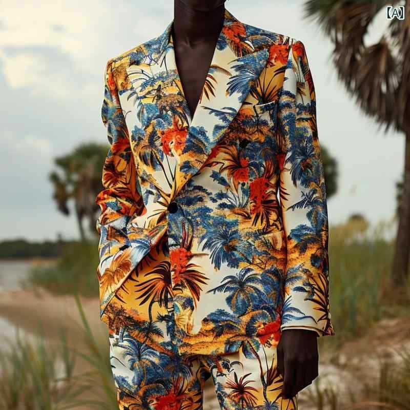 ジャケット メンズ 男性用 3Dデジタルプリント 光沢 シャイニー パーティー ステージ 舞台 衣装 クラブ コスプレ スリムフィット ポリエステル オールシーズン