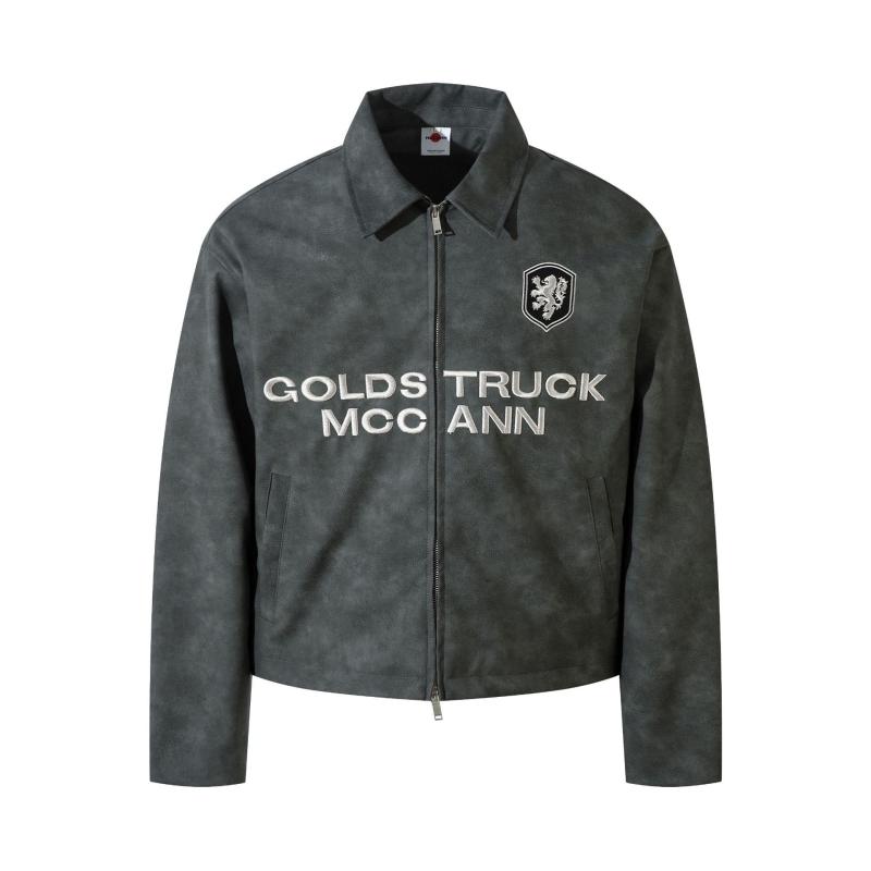 ジャケット メンズ 男性用 秋冬 PUレザー フェイクレザー ライダースジャケット アメカジ ヴィンテージ ストリート 刺繍 ワッペン 襟付き ジッパー ゆったり ルーズフィット 長袖 アウター