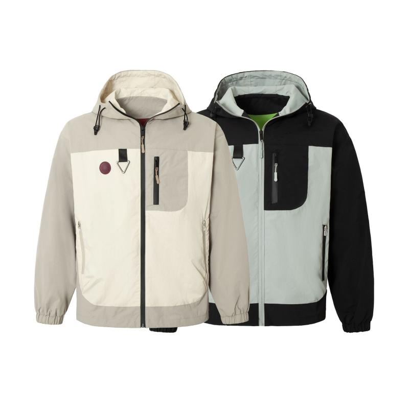 マウンテンパーカー メンズ アメリカンレトロ 切り替え フード付き 軽量 防風 耐摩耗性 吸湿速乾 アウトドア スポーツ カジュアル デイリーユース ナイロン ジャケット ブルゾン アウター 春秋 アッシュグレー ブラック