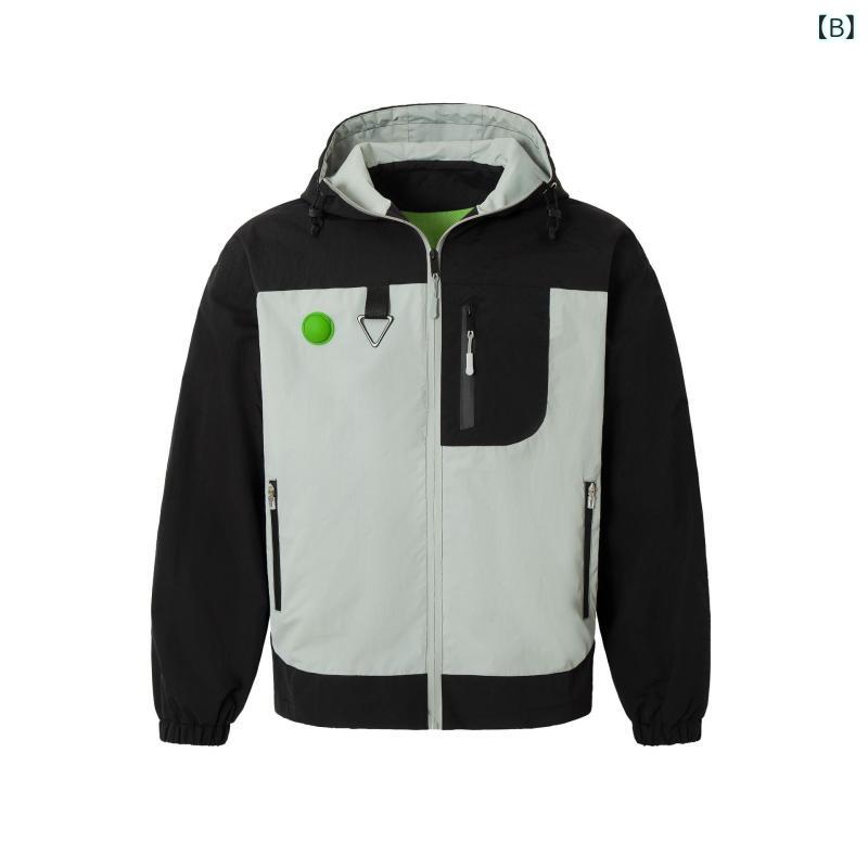 マウンテンパーカー メンズ アメリカンレトロ 切り替え フード付き 軽量 防風 耐摩耗性 吸湿速乾 アウトドア スポーツ カジュアル デイリーユース ナイロン ジャケット ブルゾン アウター 春秋 アッシュグレー ブラック