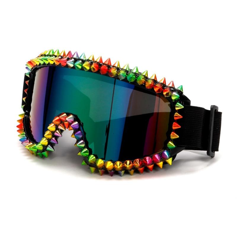 スポーツゴーグル ユニセックス 欧米風 一体型 スタッズデザイン 耐衝撃 UV400カット バイク サイクリング スキー スノーボード アウトドア レジャー PCレンズ カラーレンズ ミラーレンズ(x2)