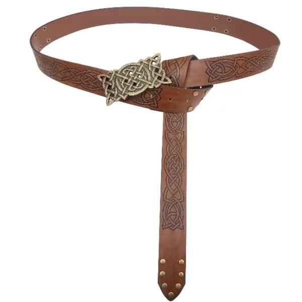 ベルト コスプレ 新中世 ルネサンス ヴァイキング 衣装 仮装 ウエストベルト 型押し トーテム デザイン 大人用 男女兼用 ブラック ブラウン