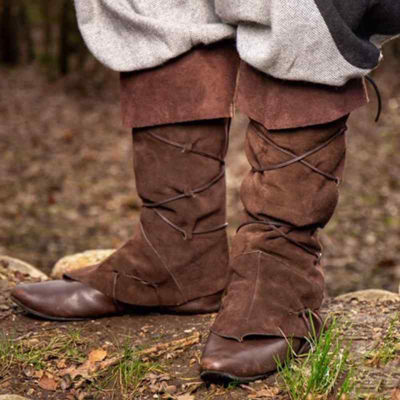 脛当て メンズ 中世風 バイキング 野性的な ワイルド 戦士 衣装 コスプレ 仮装 ハロウィン イベント ファンタジー スエード調 合成皮革 黒色 ブラウン 秋冬