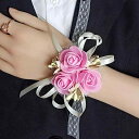 リストレット レディース 結婚式 ウェディング ブライダル 花嫁 伴娘 ブライズメイド 造花 ダブル リボン コサージュ PU素材 白 ピンク パープル ブルー レッド イエロー(x2)