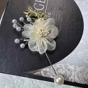 コサージュ ブートニア 男女兼用 結婚式 披露宴 ウェディング 新郎 新婦 ブライズメイド グルームズマン ナチュラルテイスト 上品 シフォン ローズ 花形 ベージュ ポリエステル 手作り(x2)