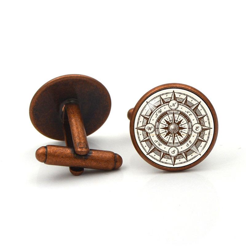 カフスボタン 男女兼用 メンズ レディース レトロ ヴィンテージ 欧米風 コンパス 羅針盤 タイムジェム タイピン タイバー セット 電気メッキ加工 合金製 ゴールド シルバー ブロンズカラー ビジネス フォーマル ドレスシャツ