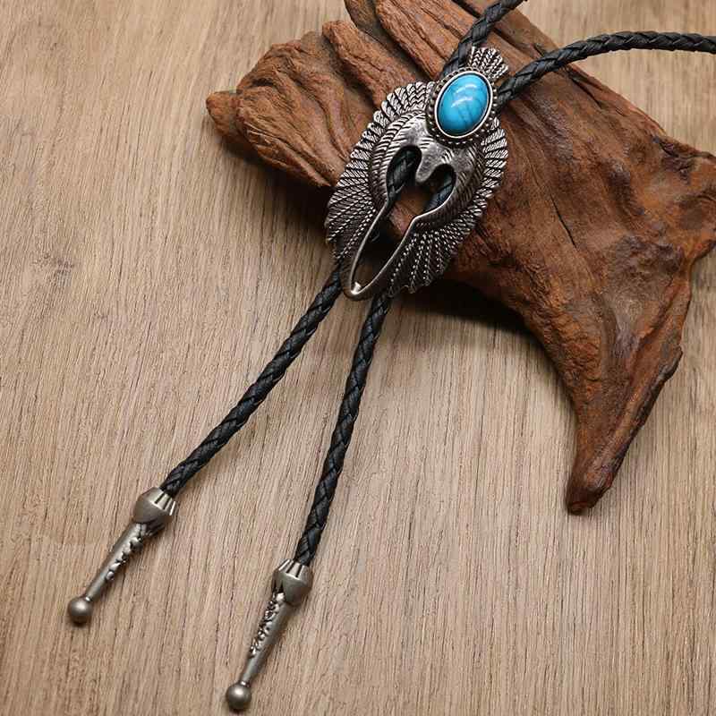 ネクタイ ループタイ 男女兼用 フェイクレザー イーグル ターコイズ 瑪瑙 ヴィンテージ アンティーク風 多層 ロング丈 エスニック アズキチェーン 合金製(x2)