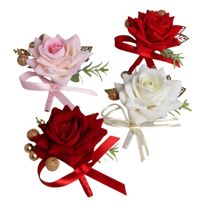 コサージュ ウェディング ブートニア 新郎 新婦 ご両親 ゲスト フォーマル セレモニー 結婚式 披露宴 バラ ローズ 手作り 合金製 ピンブローチ(x2)