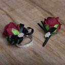 ブライダル コサージュ 造花 ローズ バラ ワインレッド リストコサージュ ブートニア 花嫁 新郎新婦 介添人 結婚式 披露宴 ブローチ フェイクフラワー