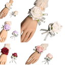 コサージュ ブートニア リストブーケ 結婚式 新郎 新婦 花嫁 ブライズメイド ゲスト ウェディング 披露宴 パーティー 欧風 エレガント バラ 造花 手作り アートフラワー 胸元飾り 手首飾り(x2)