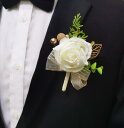 ブートニア 新郎新婦 結婚式 ウェディング コサージュ 白 造花 シルクフラワー フォーマル 披露宴 二次会 胸飾り ラペルピン ブローチ 上品 エレガント(x2)