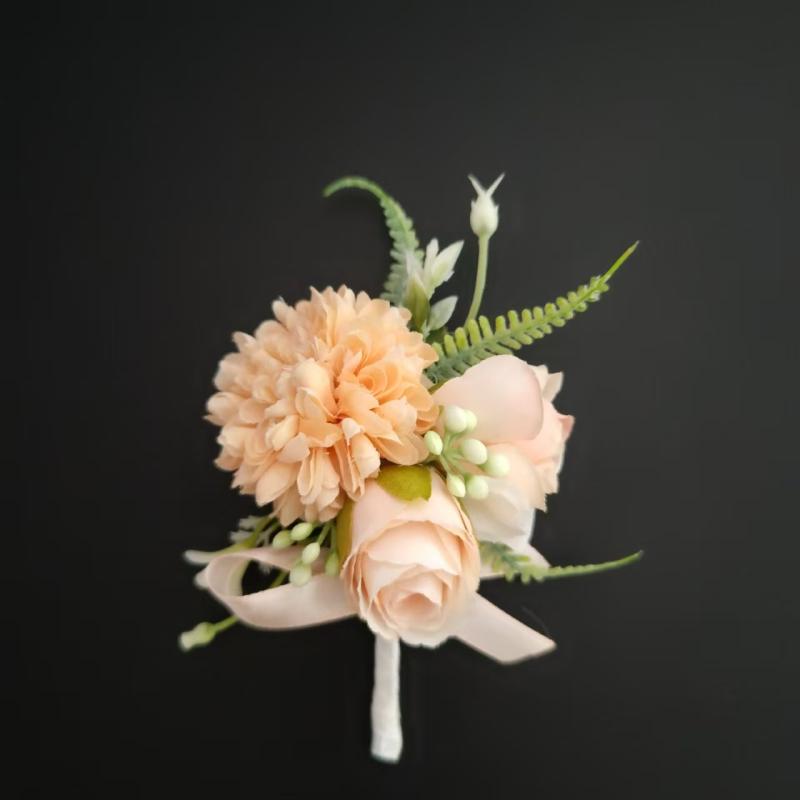 造花 ウェディング 結婚式 ブライダル 新郎 新婦 介添人 コサージュ ブートニア リストブーケ 薄ピンク シルクフラワー アーティフィシャルフラワー フォーマル イベント 上品 華やか