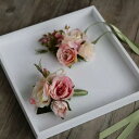 コサージュ 新郎 新婦 ゲスト ウェディング ボタニカル バラ 造花 ブートニア リストブーケ ブローチ 手作り エレガント フォーマル パーティー 記念日 発表会