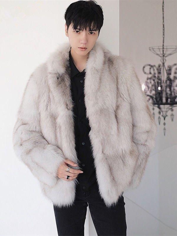 アウター メンズ 冬 フェイクファー フォックス風 ミンク調 ショート丈 ルーズシルエット スタンドカラー マルチポケット カジュアル ホワイト ブラウン