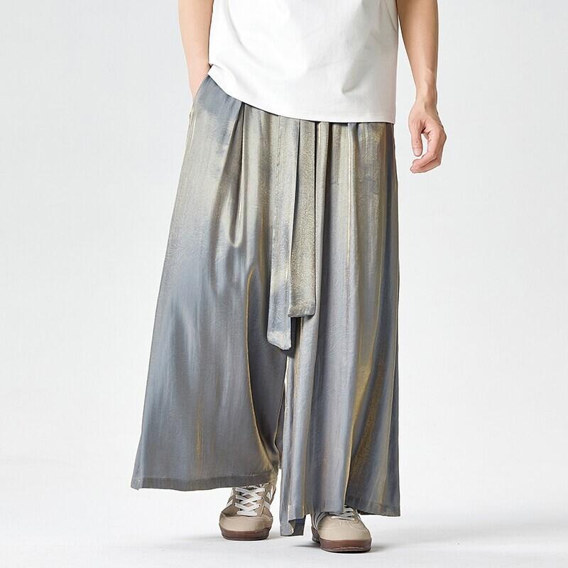 パンツ 男女兼用 新中華風 チャイナ風 宋代風 超ワイド ガウチョ リラックス イージー 袴風 ストレート ルーズシルエット 無地 ミドルウエスト 白 グレー 紺 黒 普段使い カジュアル 春夏