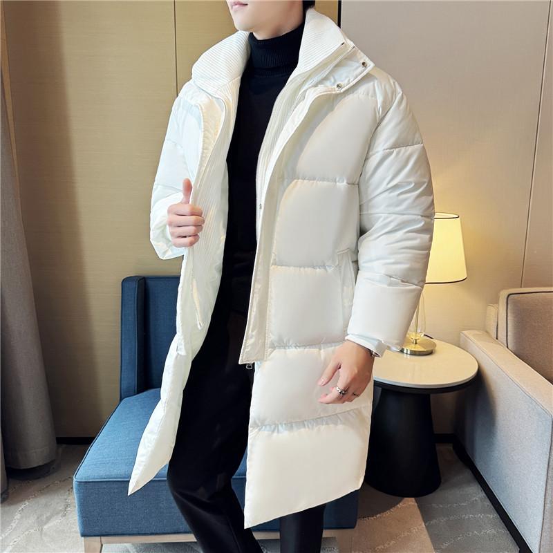 中綿コート メンズ 男性用 ニット 切り替え フェイクレイヤード フード付き ジップアップ 厚手 防寒 ゆったり ビッグシルエット ミドル丈 ポリエステル素材 カジュアル 普段使い 白 黒 秋冬 アウター ジャケット