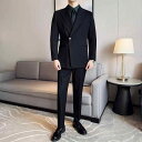 スーツ メンズ 韓国ファッション 上質 ウール混 シングルボタン アシンメトリーフロント ハーフキャンバス仕立て ビジネス フォーマル セットアップ ブラック スリムフィット 秋冬