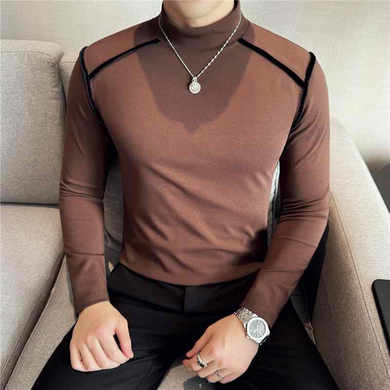 ・カテゴリ: Tシャツ・スタイル: 青春カジュアル・性別: メンズ・対象年齢: 24～35歳・主な素材: 綿混紡 (綿31～50%)・柄: 無地・フィット: スリム・デザイン: プルオーバー・ネックライン: ハイネック・袖丈: 長袖・袖のタイプ: レギュラー・厚さ: 普通・重さ: 約180～249g・機能: 透湿性、防シワ、耐摩耗性・着用シーン: デイリーユース・カラー展開: ブラック、コーヒー・サイズ展開: M、L、XL、XXL、3XL、4XL