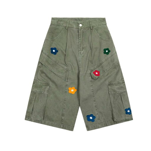 ハーフパンツ メンズ ショートパンツ 男性用 ストリート カジュアル ワーク 花柄 ウォッシュ加工 コットン ヘビーウェイト ルーズフィット 春夏 グリーン ネイビー ハーフパンツ メンズ ショートパンツ 男性用 ストリート カジュアル ワーク 花柄 ウォッシュ加工 コットン ヘビーウェイト ルーズフィット 春夏 グリーン ネイビー