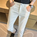 デニムパンツ メンズ スキニー スリムフィット 9分丈 クロップド丈 ホワイト 韓国風 綿 コットン ストレッチ ウォッシュ加工 ノーアイロン ミドルウエスト 普段使い